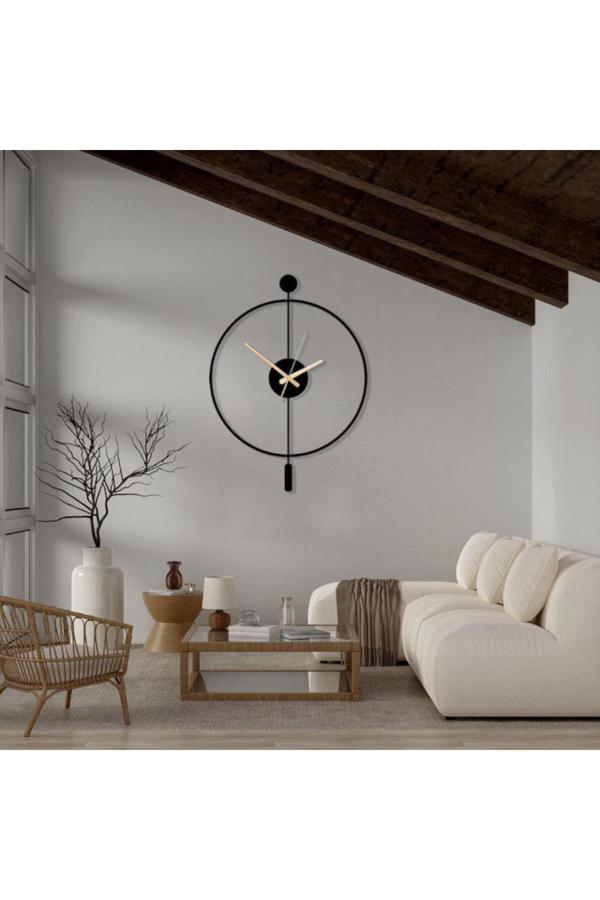 Create Handle Minimalist Siyah Ahşap Duvar Saati – 49X38Cm Sessiz Quartz Mekanizma - Image 1
