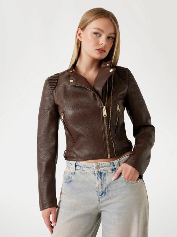 Guess Jeannine Kadın Kahverengi Biker Ceket W5YL19WHDS0-FN09 - Image 1