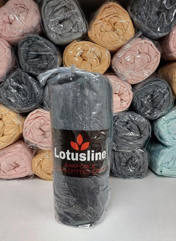 Lotusline Ranforce Fitted Lastikli Battal Çift Kişilik Çarşaf Seti (180x200+30)-Koyu Gri - Image 1