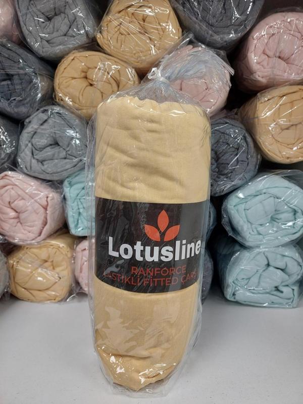 Lotusline Ranforce Fitted Lastikli Battal Çift Kişilik Çarşaf Seti (180x200+30)-Sarı - Image 1