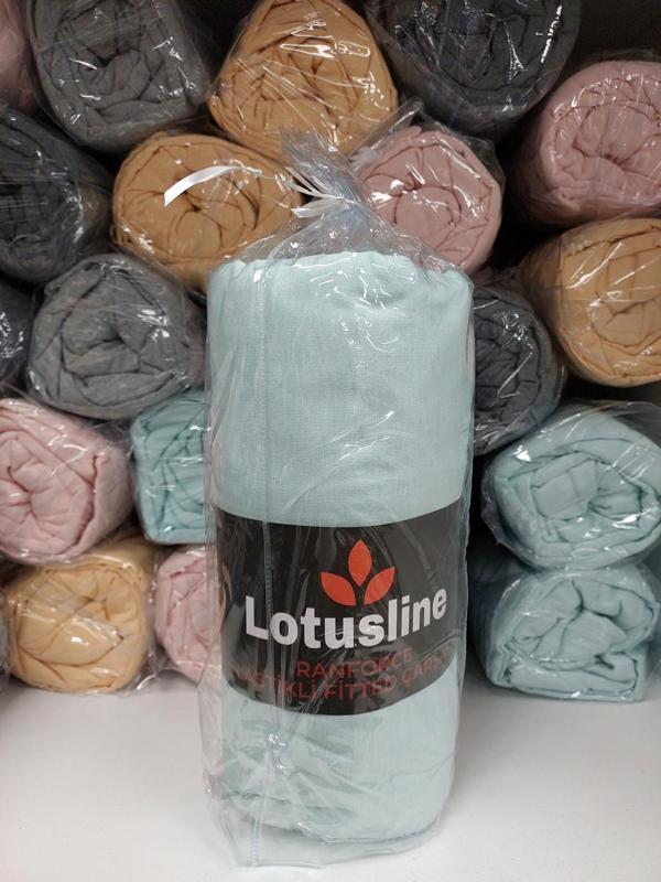 Lotusline Ranforce Fitted Lastikli Battal Çift Kişilik Çarşaf Seti (180x200+30)-Mint - Image 1