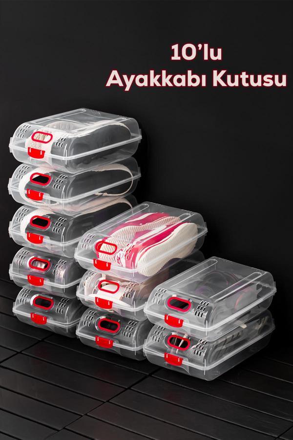 Porsima 204-10 Kadın ve Çocuk Ayakkabı Saklama Kutusu - Şeffaf Pratik Ayakkabı Kabı Düzenleyici Saklama Seti 10 Adet - Image 1