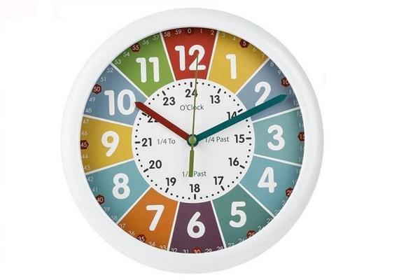 MegeLab Çocuklar İçin Beyaz İngilizce Eğitici Duvar Saati Ø20cm - Image 1