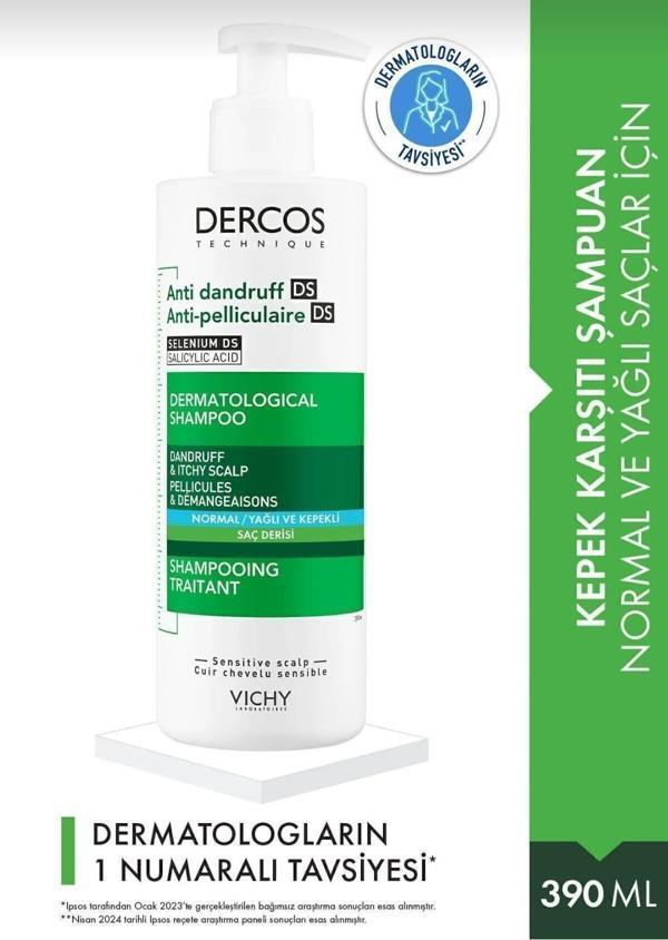 DERCOS Anti-Dandruff Kepek Karşıtı Şampuan Normal ve Yağlı Saçlar İçin 390 ml - Image 1
