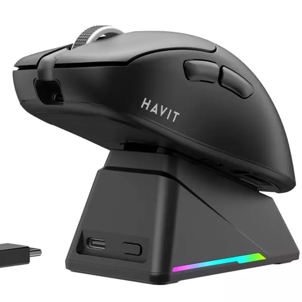 Havit Gamenote MS955WB Pro RGB Wireless Gaming Mouse 3 Modlu + Şarj İstasyonu - Siyah - Image 1