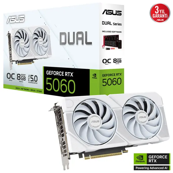 ASUS DUAL GeForce RTX 5060 8GB DUAL-RTX5060-O8G-WHITE GDDR7 128Bit DX12 Gaming (Oyuncu) Ekran Kartı - Image 1