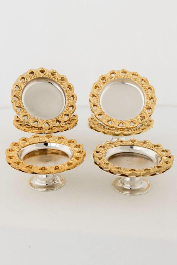 6'lı Kahve Yanı Ayaklı Lokumluk & Şekerlik Seti – Gold Zamak Kenar, Gümüş Renk Gövde - Image 1