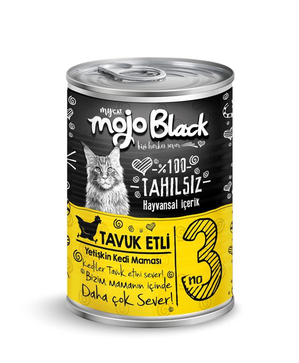  Mojo Black No:3 Tahılsız (400gr) Tavuk Etli Yetişkin Kedi Konservesi 12'Lİ - Image 1