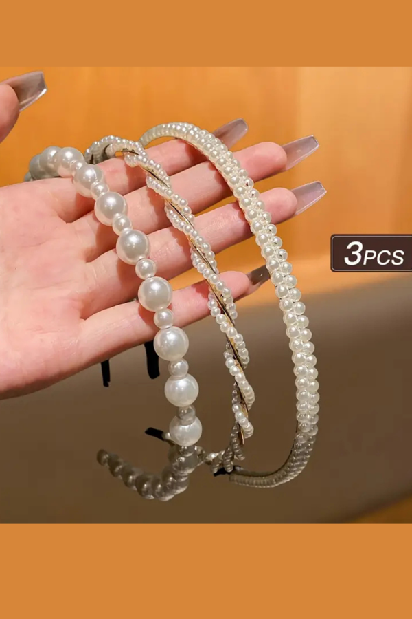 3'lü İnci Detaylı Kadın Saç Bandı Seti – Şık & Zarif Saç Aksesuarları - Image 1