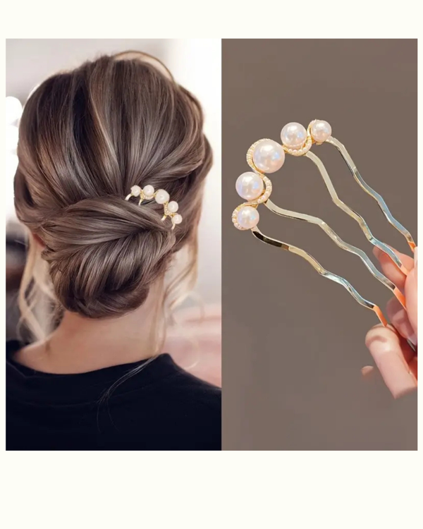1 Adet-Kadınlar İçin Elegant Saç Takı – İncili Fransız Twist Saç Çatalı, Vintage Bun Maker - Image 1