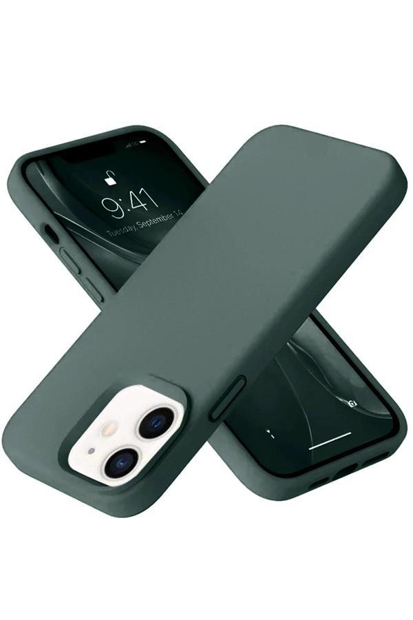 iPhone 12 Kılıf Nano içi Kadife Silikon - Koyu Yeşil - Image 1