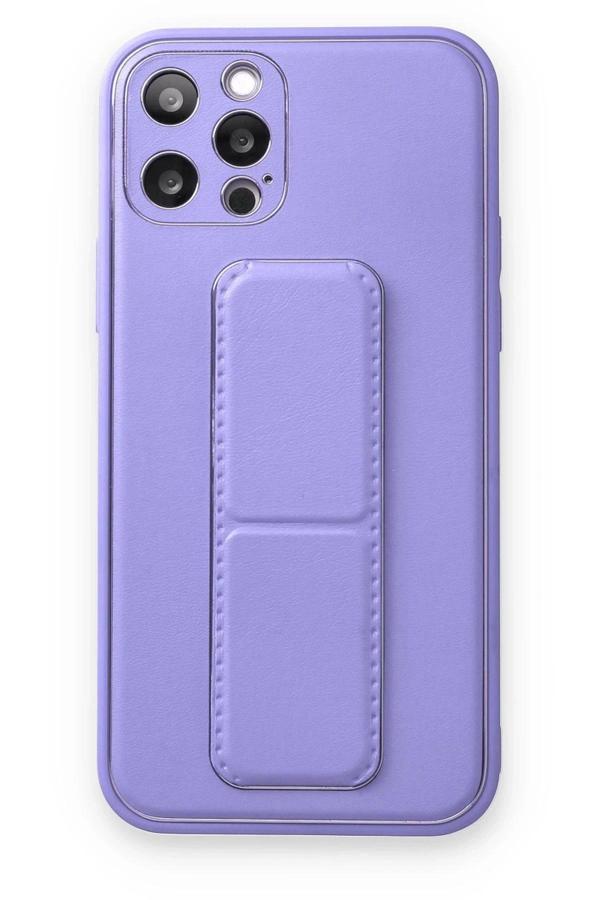 iPhone 12 Pro Kılıf Coco Deri Standlı Kapak - Koyu Lila - Image 1