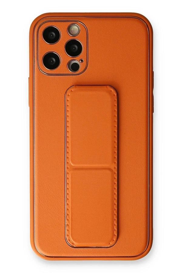 iPhone 12 Pro Kılıf Coco Deri Standlı Kapak - Turuncu - Image 1