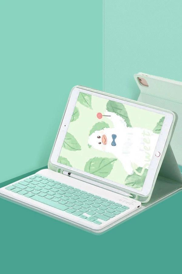 iPad 10.2 (9.nesil) Kılıf KC01 Smart Klavyeli Tablet Kılıfı - Açık Yeşil - Image 1