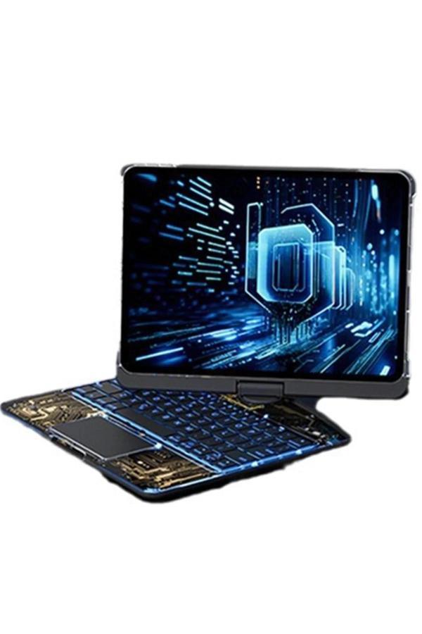 JP12.9 iPad Pro 12.9 (2022) Kılıf Vales Dönen Ledli Klavyeli Tablet Kılıfı - Siyah - Image 1