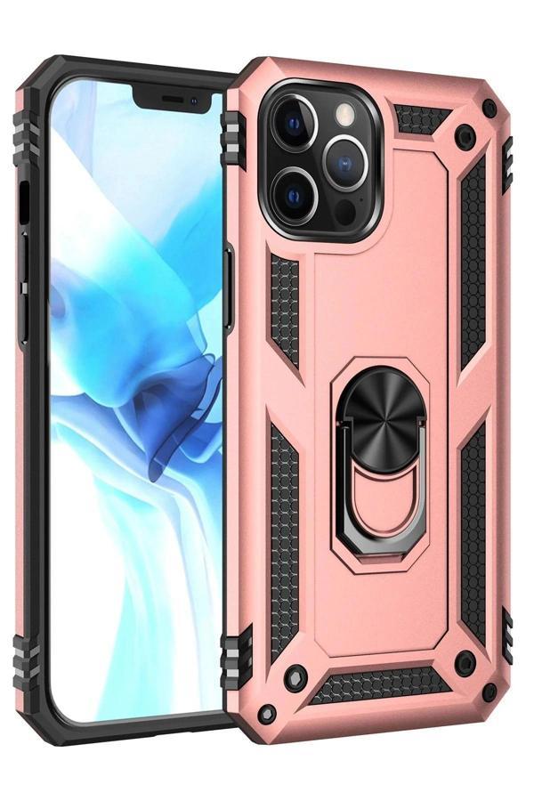 iPhone 12 Pro Max Kılıf Sofya Yüzüklü Silikon Kapak - Rose - Image 1