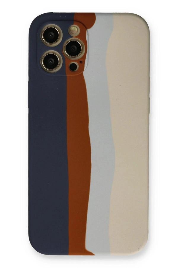 iPhone 12 Pro Max Kılıf Ebruli Lansman Silikon - Lacivert-Krem - Image 1