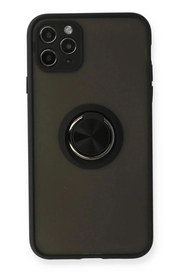 iPhone 11 Pro Kılıf Montreal Yüzüklü Silikon Kapak - Siyah - Image 1
