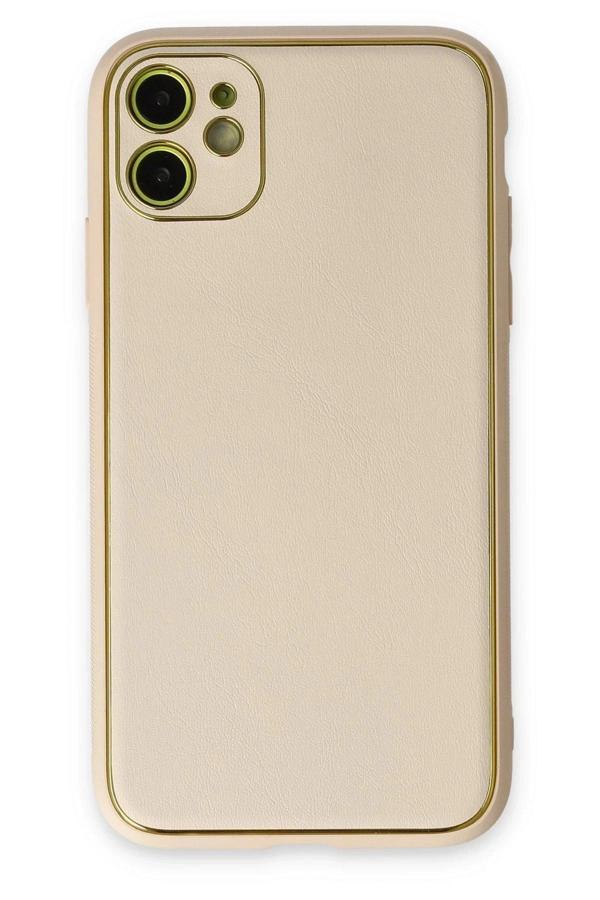 iPhone 12 Kılıf Coco Deri Silikon Kapak - Gold - Image 1