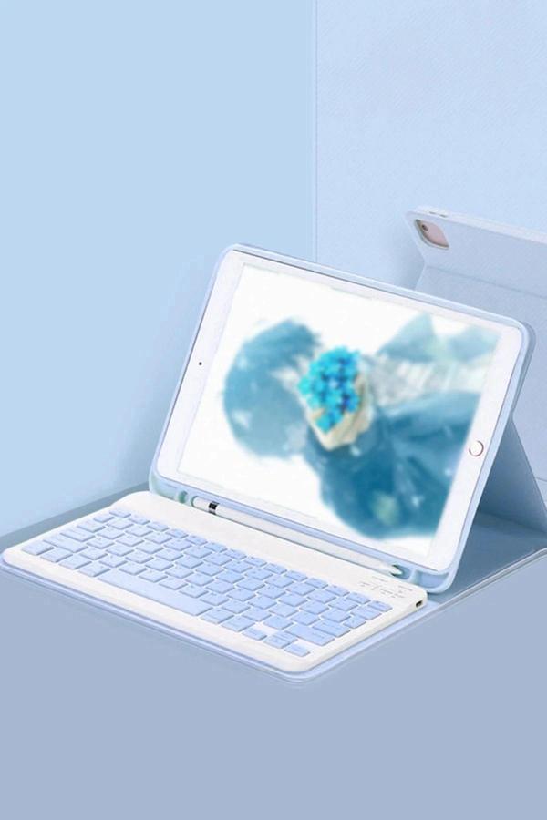 iPad 5 Air 9.7 Kılıf KC01 Smart Klavyeli Tablet Kılıfı - Mavi - Image 1