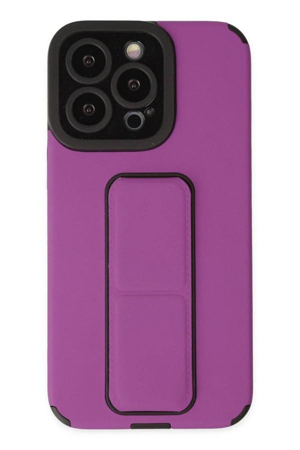 iPhone 13 Pro Kılıf Mega Standlı Silikon - Mor - Image 1