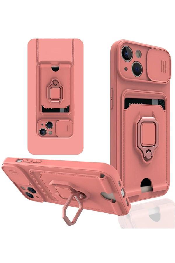iPhone 13 Kılıf Zuma Kartvizitli Yüzüklü Silikon - Pembe - Image 1