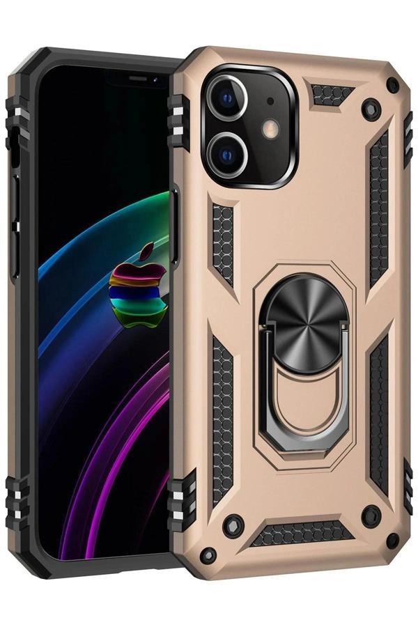 iPhone 12 Mini Kılıf Sofya Yüzüklü Silikon Kapak - Gold - Image 1