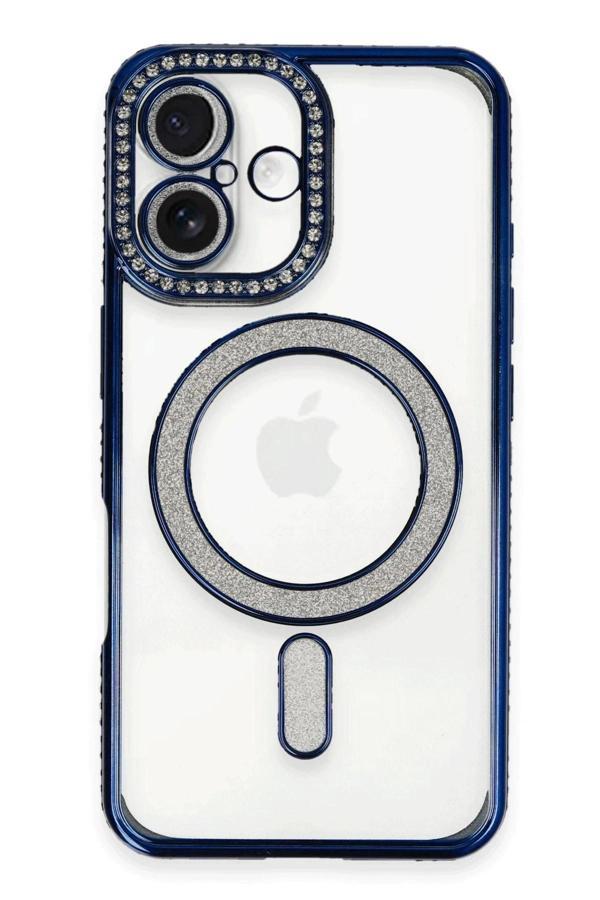 iPhone 16 Plus Kılıf Joke Simli Magneticsafe Kılıf - Lacivert - Image 1