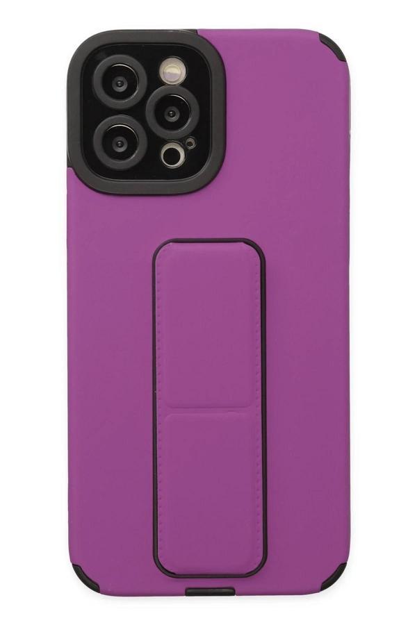 iPhone 12 Pro Max Kılıf Mega Standlı Silikon - Mor - Image 1