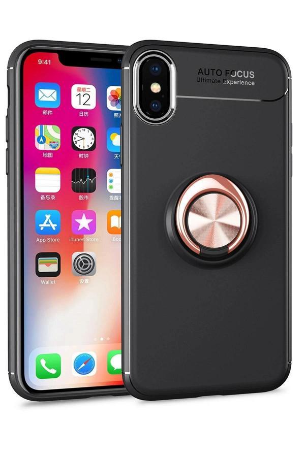 iPhone XS Kılıf Range Yüzüklü Silikon - Siyah-Gold - Image 1