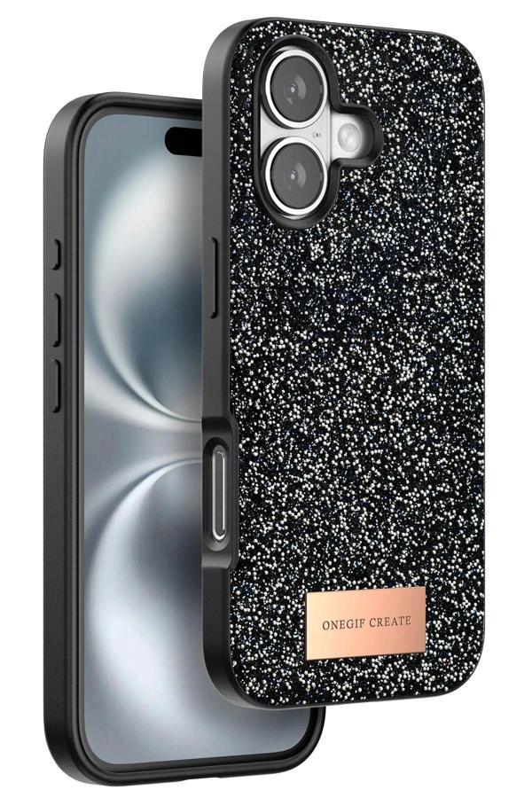 Onegif iPhone 16 Plus Bright Simli Kapak - Siyah - Image 1