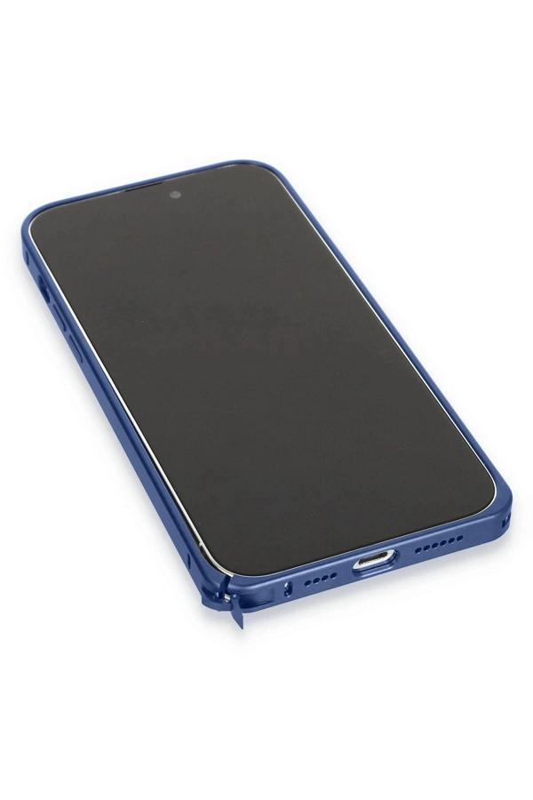 Joko iPhone 15 Pro Max Metal Bumper Mat Kapak - Lacivert - Image 1