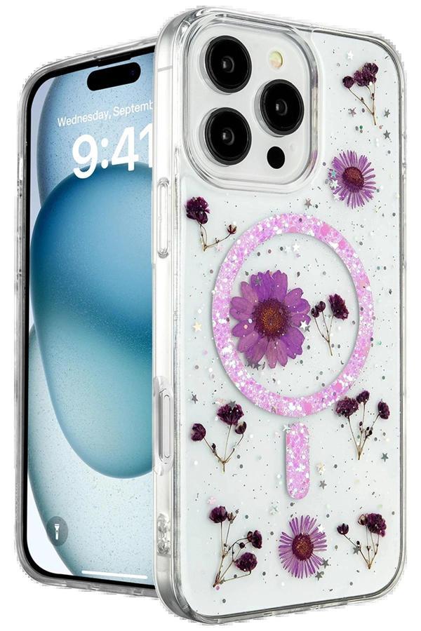 iPhone 16 Pro Kılıf Daisy Simli Magsafe Kapak - Mor - Image 1