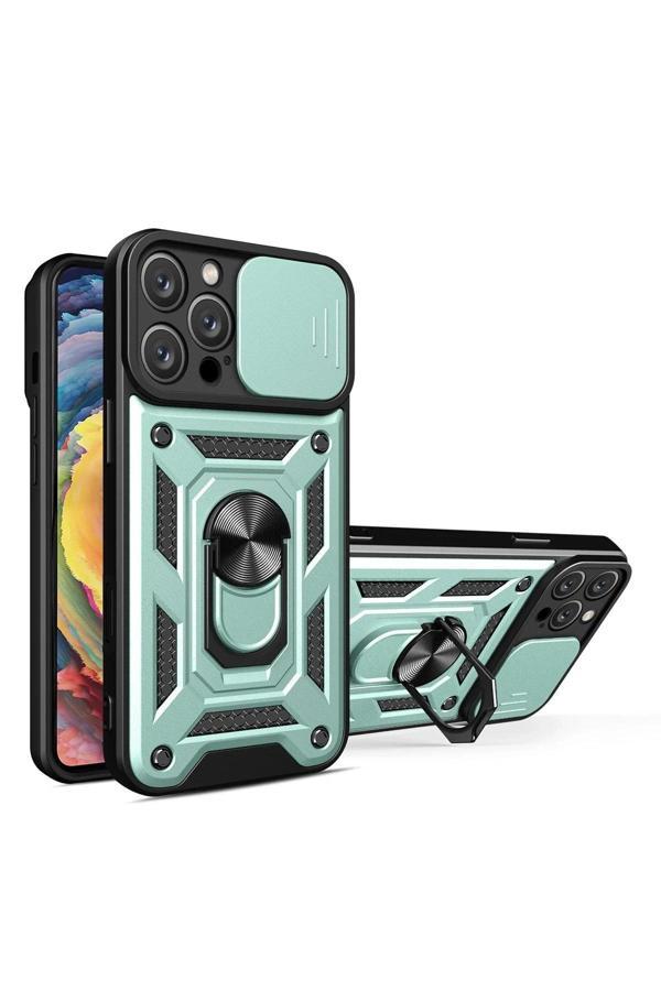 iPhone 16 Pro Kılıf Pars Lens Yüzüklü Silikon - Yeşil - Image 1