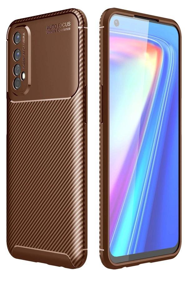 Realme 7 Kılıf Auto Focus Karbon Kapak - Kahverengi - Image 1