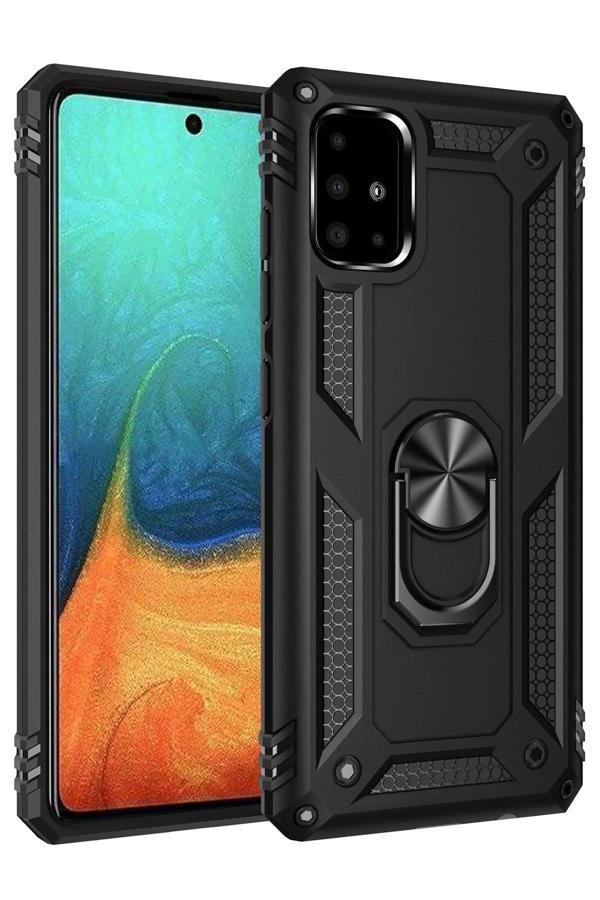 Samsung Galaxy A71 Kılıf Sofya Yüzüklü Silikon Kapak - Siyah - Image 1
