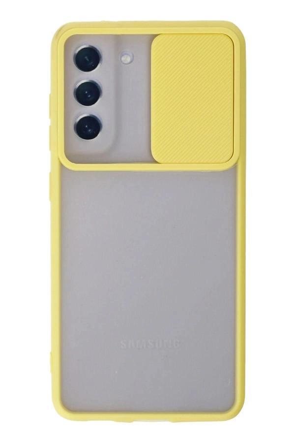 Samsung Galaxy S21 FE Kılıf Palm Buzlu Kamera Sürgülü Silikon - Sarı - Image 1