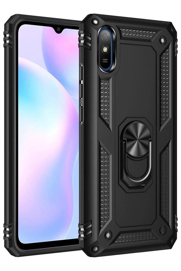 Xiaomi Redmi 9A Kılıf Sofya Yüzüklü Silikon Kapak - Siyah - Image 1