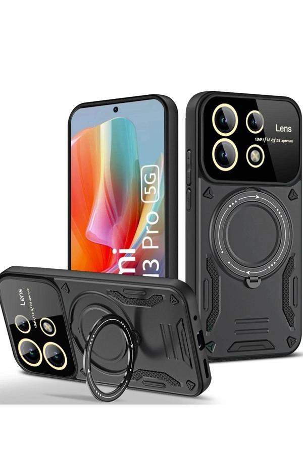 Xiaomi Redmi Note 13 Pro 5G Kılıf Joy Lens Standlı Kapak - Siyah - Image 1