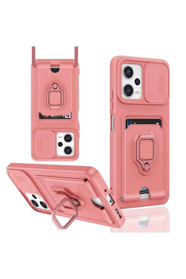 Xiaomi Redmi Note 12 Pro 5G Kılıf Zuma Kartvizitli Yüzüklü Silikon - Pembe - Image 1