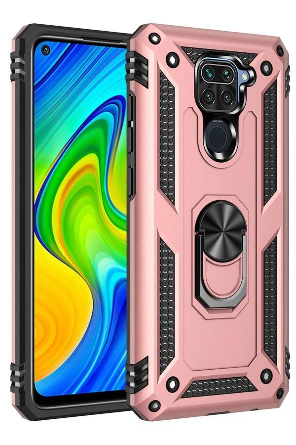 Xiaomi Redmi Note 9 Kılıf Sofya Yüzüklü Silikon Kapak - Rose - Image 1