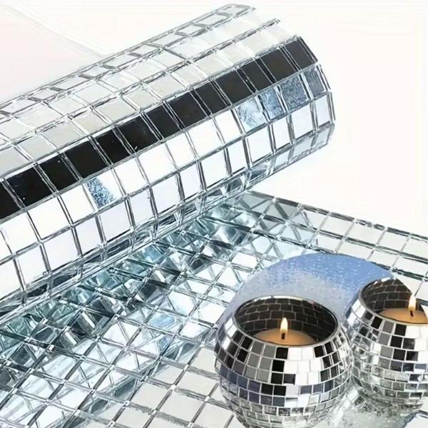 BUFFER® Kare Silver Cam Mozaik Fayans Çıkartmaları El İşi Kare Cam Fayans Kendinden Yapışkanl Aynalı - Image 1