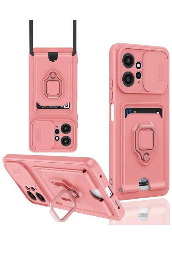 Xiaomi Redmi Note 12 4G Kılıf Zuma Kartvizitli Yüzüklü Silikon - Pembe - Image 1