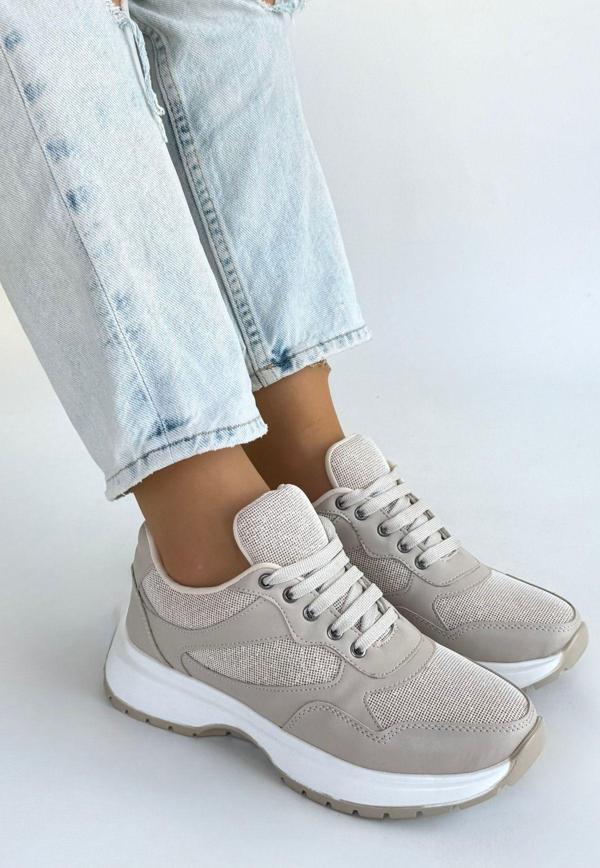 Bej Cilt Bağcıklı Spor Ayakkabı - Image 1