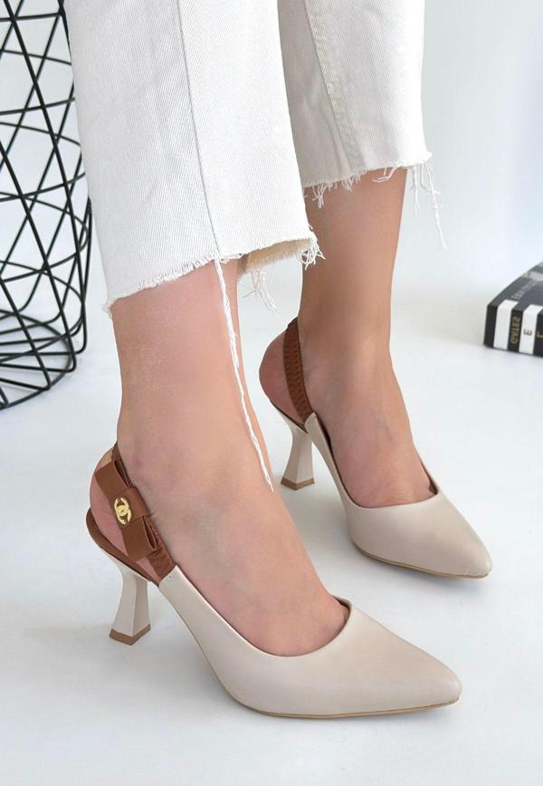 Bej Cilt Topuklu Ayakkabı - Image 1