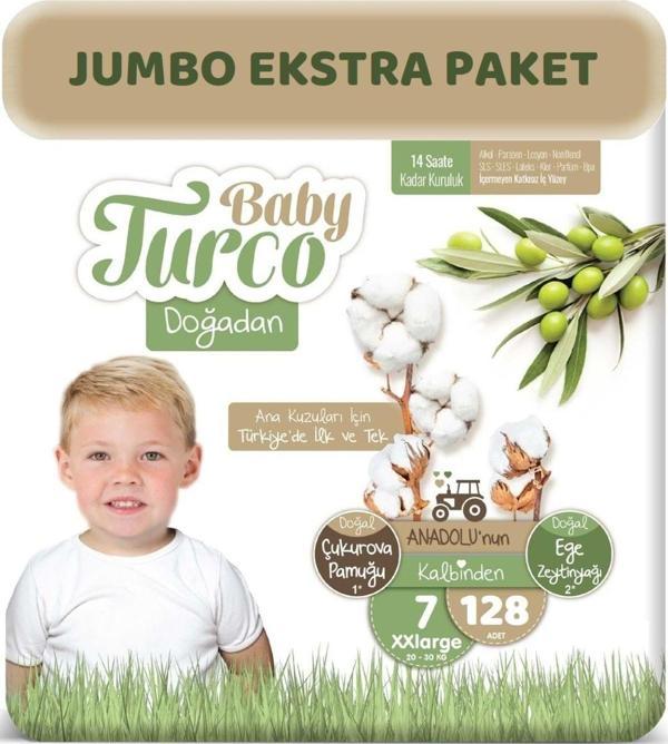 Baby Turco Bebek Bezi Doğadan Beden:7 (20-30kg) Xxlarge 128 Adet Jumbo Ekstra Pk - Image 1