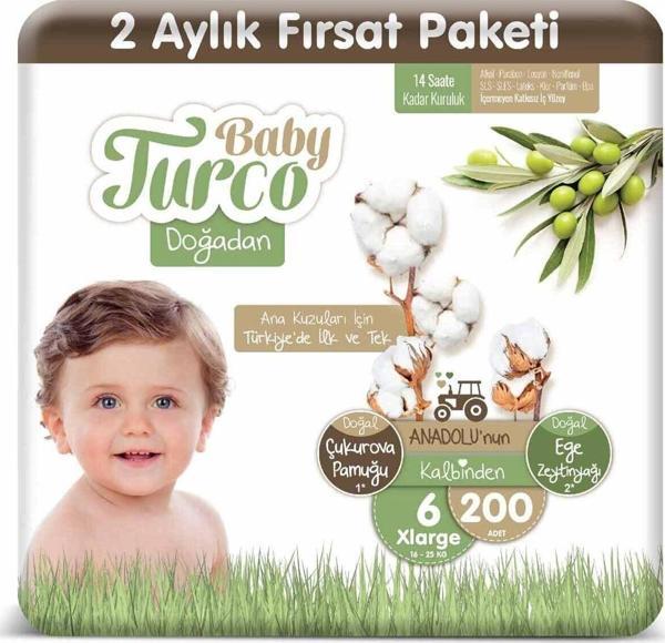 Baby Turco Doğadan 6 Numara Xlarge 200 Adet Bebek Bezi - Image 1