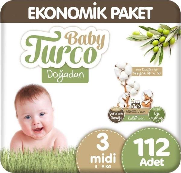 Baby Turco Doğadan Bebek Bezi 3 Beden 112 Adet - Image 1