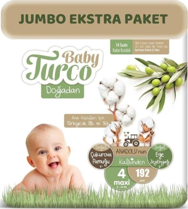 Baby Turco Doğadan Bebek Bezi 4 Beden 192 Adet - Image 1