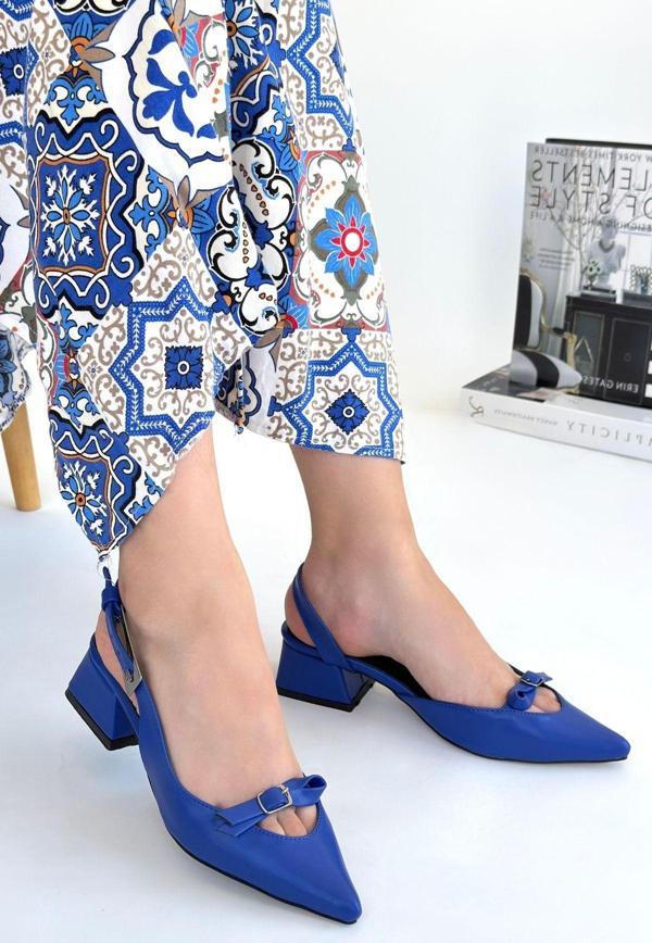 Mavi Cilt Topuklu Ayakkabı - Image 1